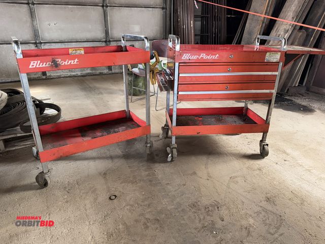 Lot 1-18110 - (1) Blue Point 30" width x 32" height x 16" depth, 2-tier steel shop cart, and (1) Blue Point 30" le...