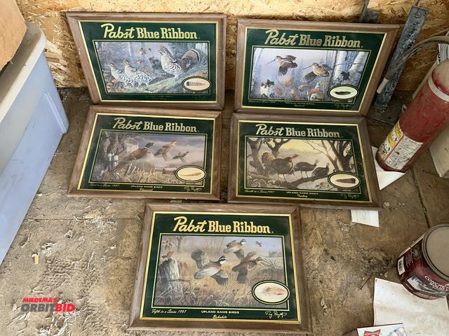 Lot 1-14304 - Set of (5) 20" width x 15" height framed Pabst Blue Ribbon Game Bird Upland game birds collection pr...