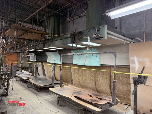 Lot 1-17260 - (1) approx. 34.5' length x 92" height spray paint, booth with filters, overhead lights, and diaphrag...