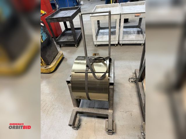 Lot 1-18829 - (1) 14" wide antique brushed brass aluminum coil with cart, 521 lbs. gross weight with cart, 350 lb....