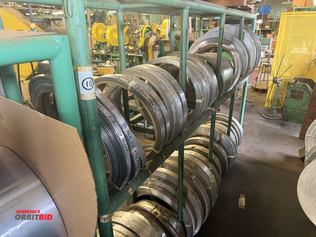 Lot 1-18760 - (1) 96" length x 64" height x 16" depth 3-tier tube steel rack with assorted aluminum rolls, some ha...