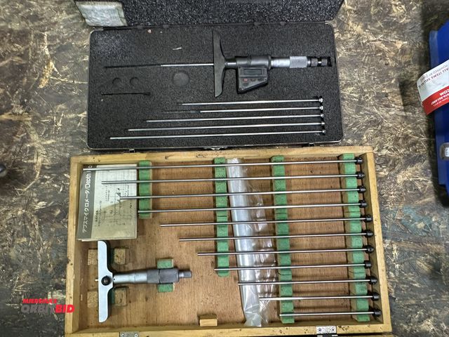 Lot 1-19200 - (1) Starrett digital depth micrometer, does not power on, needs batteries replaced, and (1) Mitutoyo...