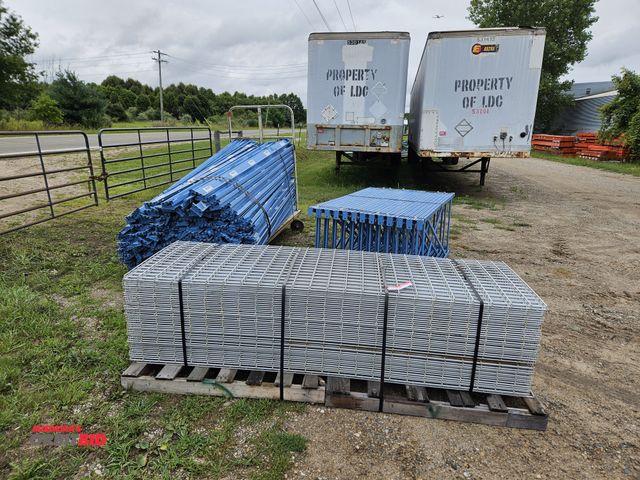 Lot 1-15255 - Lot of (25) USED 30" x 72" Lyons Mini Rack Uprights / (1 ) USED Cart Full of 3.5" x 96"  Beams / (48...