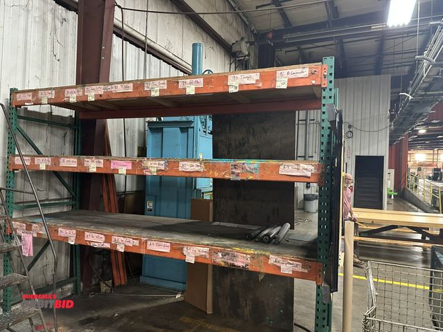 Lot 1-14401 - (1) Set of tear drop style pallet racking (old style), (2) 36" deep x 8' high uprights, (6) 120" bea...