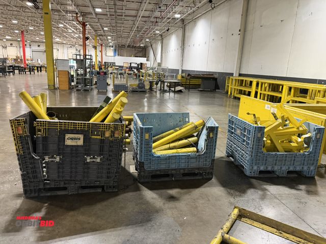 Lot 1-5486 - Large lot of approx. (60) 4.5" diameter x approx. 48" tall heavy duty steel guardrail posts, approx....