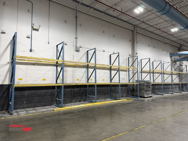 Lot 1-5103 - Two separate sets of slotted type pallet racking, includes (10) 42" deep x 13' tall uprights, (32) 8...