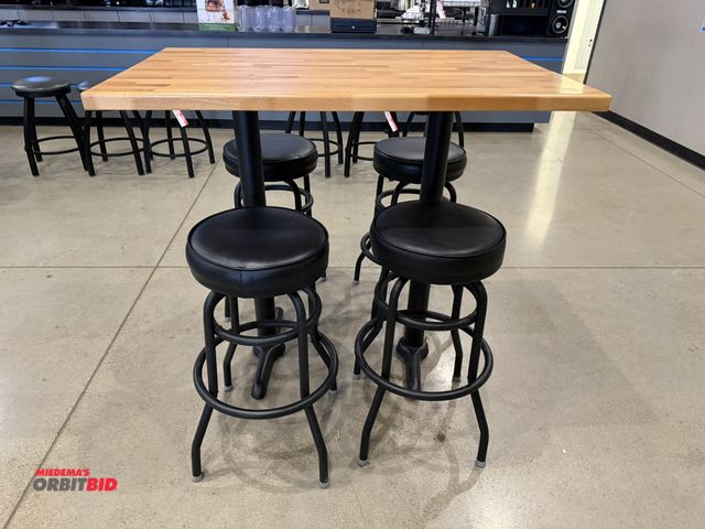 Lot 1-11163 - (4) 29" tall metal framed swivel top bar stools with vinyl padded seats with (1) 48" width x 42-1/2"...