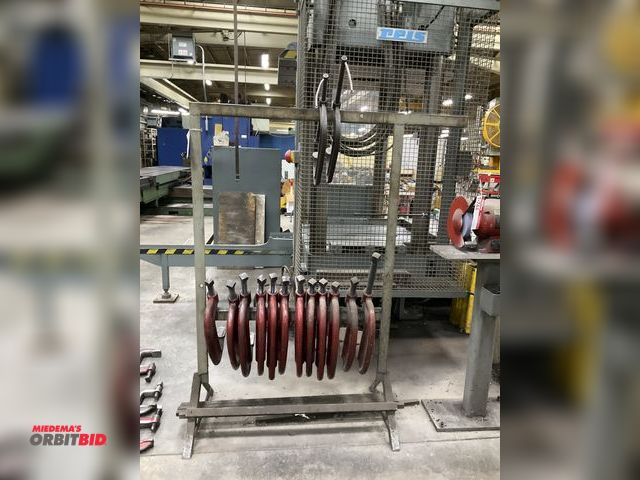 Lot 1-745 - (1) Approx. 4' width x 62" height custom fabricated steel stand with total of approx. (14) various h...