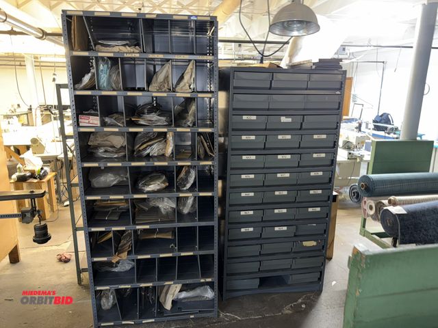 Lot 1-4836 - (1) metal framed organizer unit with 36 plastic bins, 1 bin is missing, 36" wide x 18" deep x 75" ta...