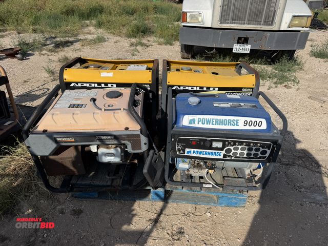 Lot 1-9550 - Lot of (2) Apollo AED6500XER diesel generators, (1) Generac XT8000E gas generator, and a Power House...