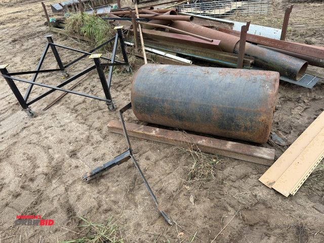 Lot 1-3004 - Lot of assorted scrap steel items, includes (1) 48" wide x 24" diameter roller with broken mount, (1...