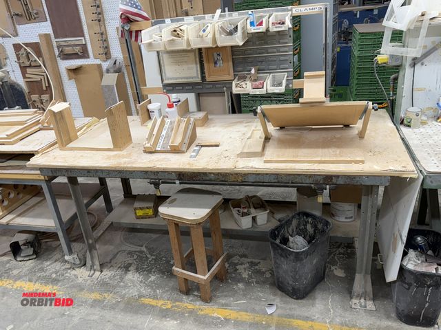 Lot 1-16116 - (1) 6' width x 33.5" height x 36" depth steel work bench with lower steel shelf, attached air connec...