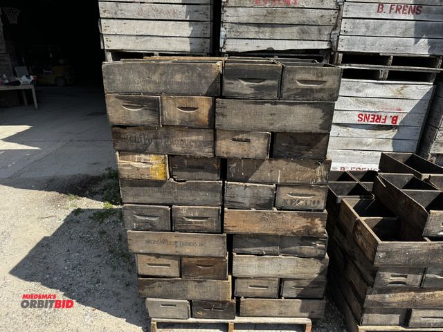 Lot 1-6986 - Lot of (80) wood cherry lugs, 22.5" long x 10 3/4" wide x 5 1/4" deep, some lugs need repair, some w...