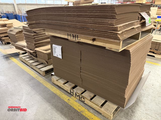 Lot 1-17387 - (8) skids of assorted cardboard, does not include last skid of plastic wrap.