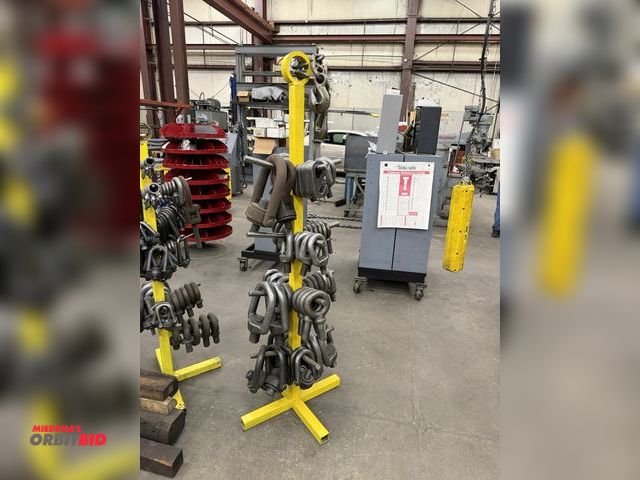 Lot 1-15214 - (1) custom made D-ring and eye bolt tree, approx. 70" tall, includes assorted D-rings and eye bolts.