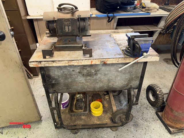 Lot 1-12131 - (1) 22" x 34" table with Diehl table top grinder with 4" bench vise.