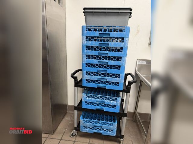 Lot 1-11113 - Lot including (2) 18" x 7" x 14" Rubbermaid type bus tubs, (11) 19" x 4" x 19" Carlisle dishwasher r...