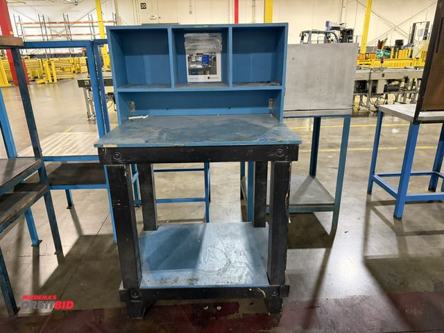 Lot 1-5290 - (1) 38" width x 41.5" height x 27" depth heavy duty wood framed stand up desk with a 20 3/4" tall x ...