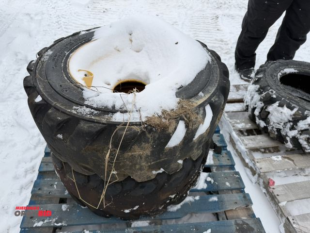 Lot 1-11699 - Lot of (2) 12-16.5 skid steer tires mounted on 8-bolt rims, tires are used and foam filled.