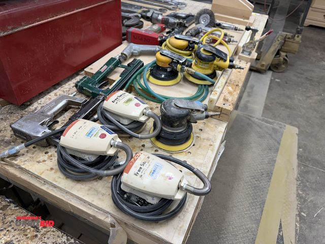 Lot 1-16497 - Lot of assorted air tools, includes (3) Free Sanders, model FS-1000C, (2) Senco nailers, (3) Mirka s...