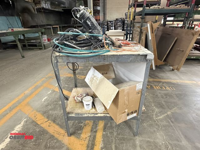 Lot 1-16121 - (1) 28.5" width x 34" height x 20" depth 2-tire steel stand with contents, including (1) Poly Gun TC...