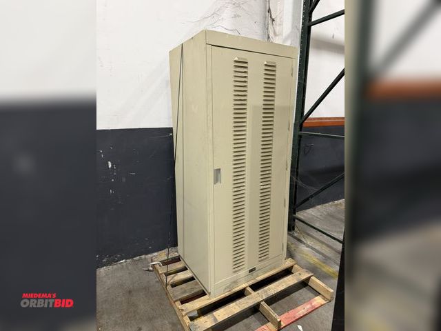 Lot 1-5592 - (1) 34" width x 78.5" height x 25.5" depth steel server storage rack with vented door.