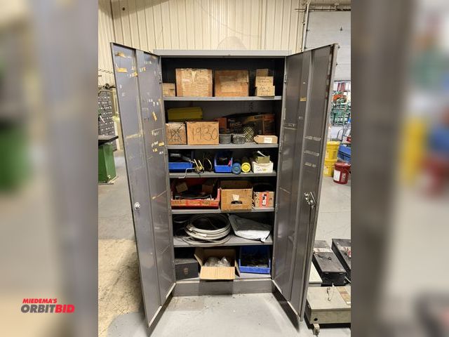 Lot 1-18606 - (1) 36" wide, 2-door metal storage cabinet, with contents, includes torch bottles, drills, dowel pin...