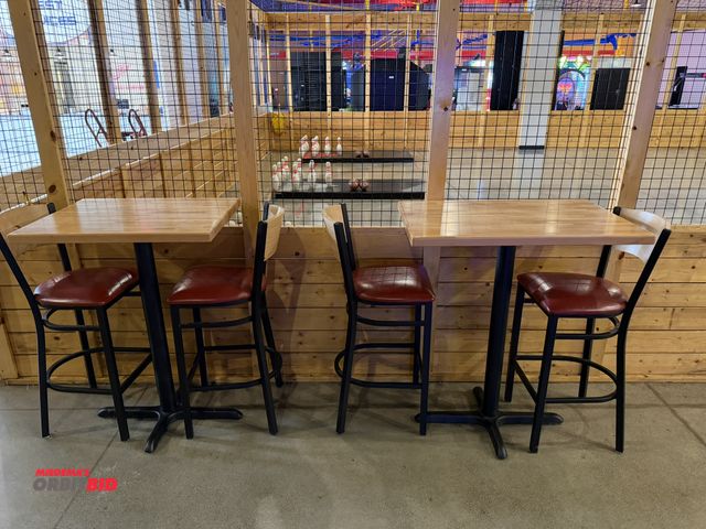 Lot 1-11171 - (2) 36" width x 42-1/2" height x 24" depth metal framed tables with 1-1/2" thick solid wood tops, an...