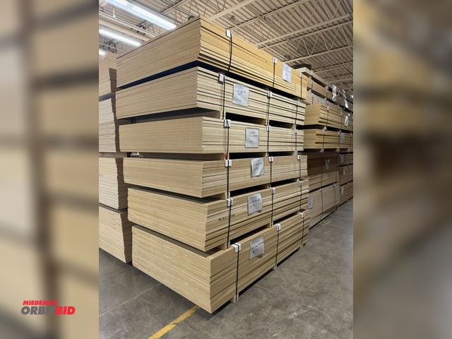 Lot 1-17159 - Lot of approx. (84) pieces of 1 1/8" thick x 61" x 97" MDF with black laminate on one side.