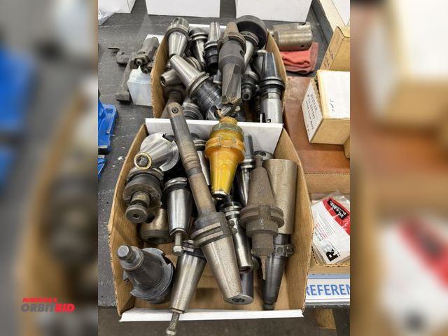 Lot 1-1728 - Large lot of assorted Cat 40 tool holders with assorted tools, includes face mills, indexable boring...