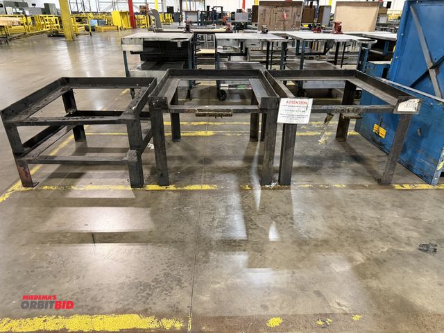 Lot 1-5166 - Lot of (4) heavy duty angle iron stands, includes 2 ~ 44" width x 30" height x 50" depth, and 2 ~ 50...