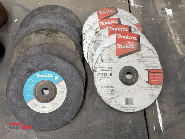 Lot 1-1392 - Lot of (12) Makita 9" grinding wheels, includes (7) A2R2.5G, and (5) A24R-BF grinding wheels, all ap...