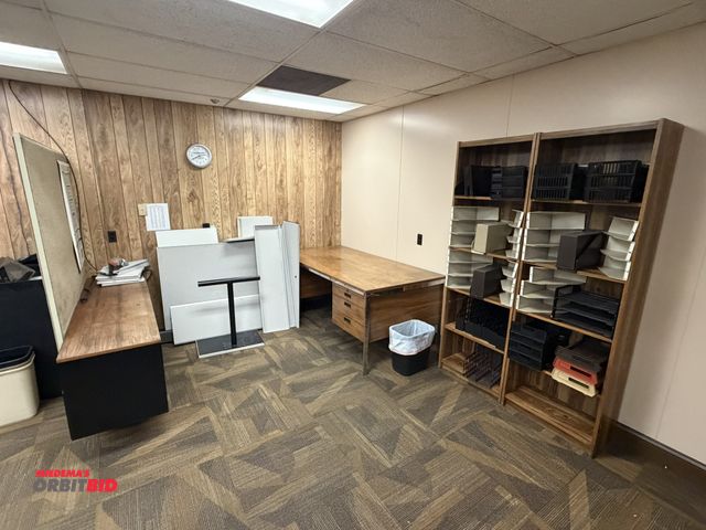 Lot 1-15507 - Contents of office furniture, includes (1) 78" wooden desk, (1) credenza, 74" x 18.5", and (2) woode...