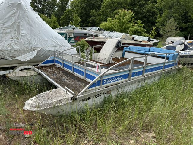 Lot 1-6662 - (1) Vantana, approx. 16' pontoon boat, severe weather damage, for parts or repair, no motor, no visi...