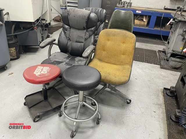 Lot 1-19525 - Lot of (6) assorted shop chairs and stools.