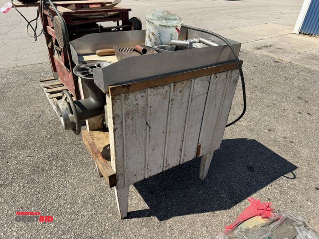 Lot 1-18002 - (1) Hobart meat grinder, 230V, single phase, includes assorted screens and blades, and (3) meat scoo...