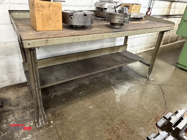 Lot 1-6353 - (1) steel shop table, 72" long x 30" deep, does not include contents, has screwed on steel top and r...