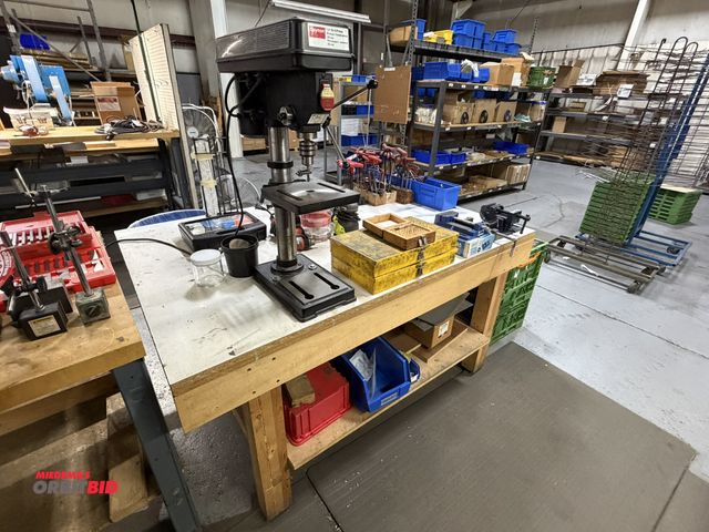 Lot 1-18879 - (1) Dayton 10" drill press, model 4CY85, 115V, bench top type, includes wood table, 64" x 43", does ...