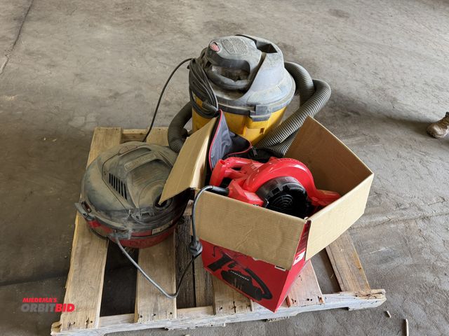 Lot 1-18016 - (1) Shop Vac 14 gallon vacuum cleaner, (1) Shop Vac approx. 3 gallon, and (1) Craftsman corded blowe...