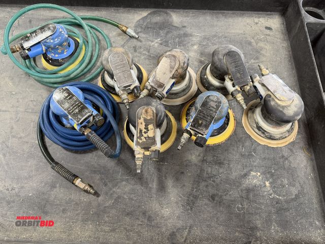 Lot 1-16160 - Lot of (8) various pneumatic dual action sanders, 3 with 1/4" attached hose.