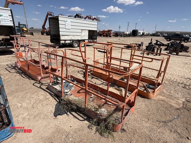 Lot 1-18326 - (3) Assorted JLG man baskets, baskets are bent, may need repairs, man basket frames only, approx. 8'...