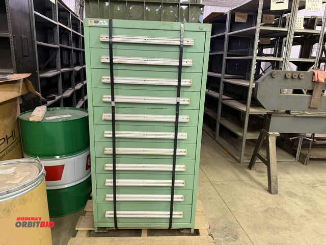 Lot 1-15087 - (1) Stanley Vidmar 30" width x 59" height x 28" depth tooling cabinet with 11 drawers.