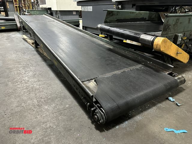Lot 1-14355 - (1) Hytrol approx. 17.5' length x 35" width belt over roller conveyor, (belt is torn, needs sections...