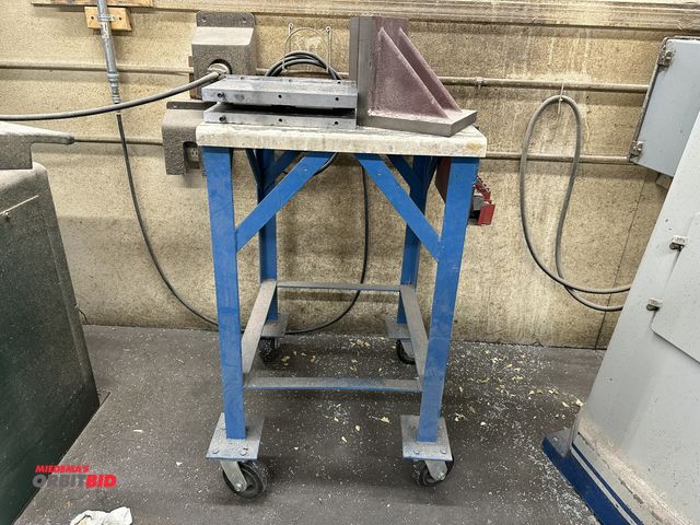 Lot 1-17776 - (1) 22" width x 39" height x 24" depth steel cart with hold down tooling, (2) 8" x 8" x 8" angle pla...