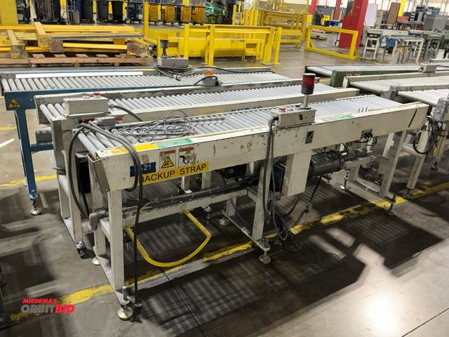 Lot 1-5293 - Set of (3) 15" width x 8' length powered conveyor sections with push button controls, 3/4 HP, 3-phas...