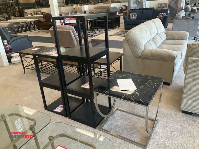 Lot 1-17213 - (6) Assorted end tables. Glass top square tables measure 17 5/8” by 17 5/8” by 18” tall. Larger tabl...