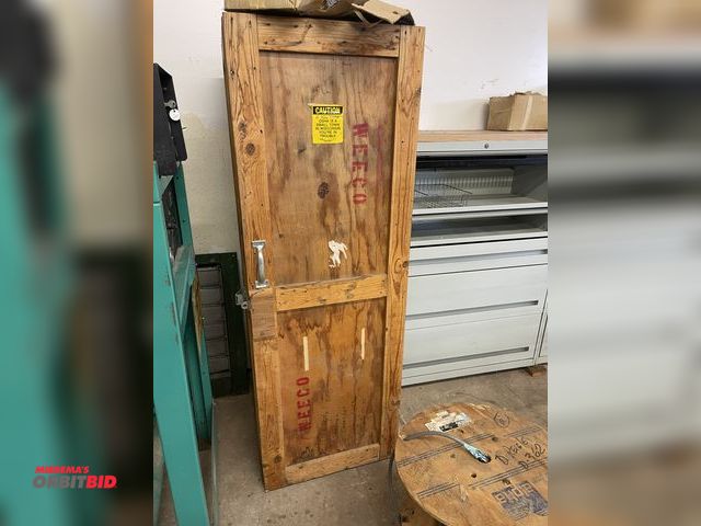 Lot 1-6145 - (1) lockable wooden storage box, approx. 27.5" deep x 24" wide x 68 1/4" tall.