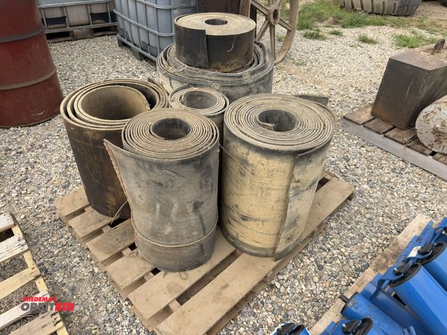 Lot 1-18267 - (1) skid full of assorted conveyor belt, 20" wide, 23.5" wide, 24" wide, and more.