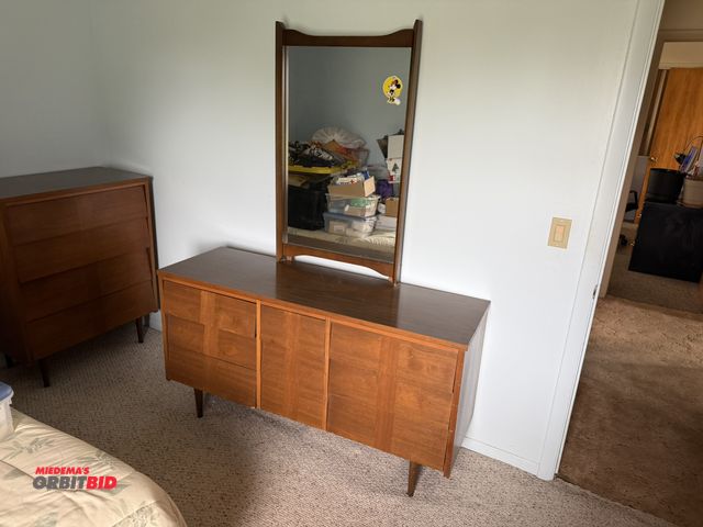 Lot 1-12164 - (1) wooden desk, 56" x 17.5" deep with mirror.