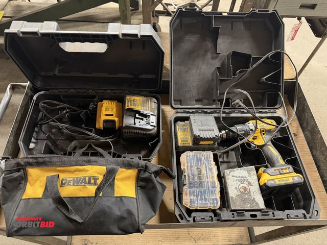 Lot 1-2025 - Lot of DeWalt 20V rechargeable drills, includes (1) model DCD771, 1/2" cordless drill driver, (1) mo...